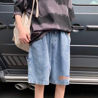 Drawstring Lettering Denim Shorts