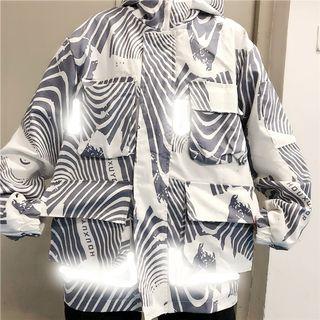 Print Zip Hooded Jacket As Shown In Figure - One Size