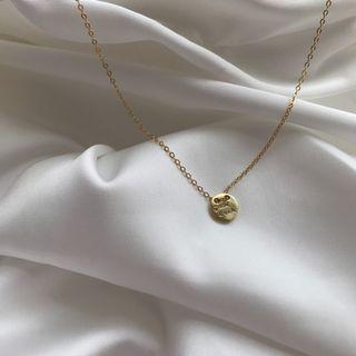 925 Sterling Silver Lettering Disc Pendant Necklace L227 - Gold - One Size