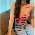 Cherry Printed Knit Camisole Top Pink - One Size