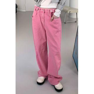 Adjustable-waist Washed Wide-leg Pants