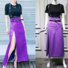 Short-sleeve Sweater/slit-side Skirt/strap