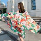 Printed Shawl Green Triangles - White - One Size