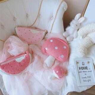 Fleece Mushroom / Watermelon Zip Pouch / Coin Purse / Crossbody Bag