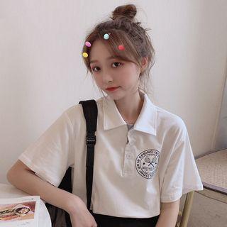 Short-sleeve Printed Polo Shirt White - One Size