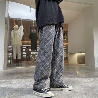 Roll-up Gingham Straight Leg Jeans