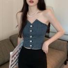 Single Breasted Denim Tube Top Blue - One Size