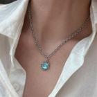 Rhinestone Pendant Sterling Silver Necklace Xl1383 - 1pc - Silver & Blue - One Size