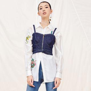 Spaghetti Strap Denim Zip-up Top
