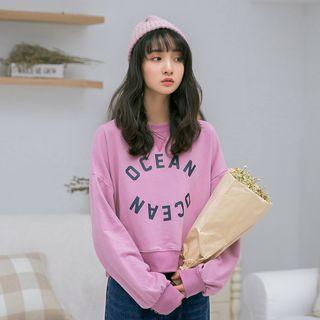 Lettering Round-neck Cropped Sweatshirt