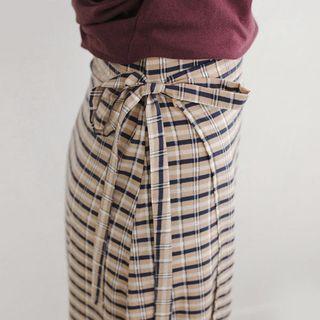 Plaid Midi Wrap Skirt