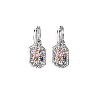 Rhinestone Alloy Dangle Earring E2040-2 - 1 Pair - Pink & Yellow & Blue Rhinestone - Silver - One Size