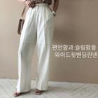 Elastic-waist Linen Wide-leg Dress Pants