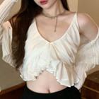 Ruffle Trim Cropped Camisole Top / Cardigan / Hot Pants