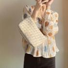 Long-sleeve Dotted Chiffon Blouse Light Almond - One Size