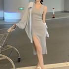 Slit Midi Sheath Tank Dress / Plain Shirt