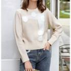 Long-sleeve Floral Knit Sweater Almond - One Size