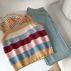 Sleeveless Striped Cropped Knit Top As Shown In Figure - One Size