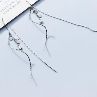 925 Sterling Silver Rhinestone Wavy Fringed Earring 1 Pair - S925 Silver - Silver - One Size