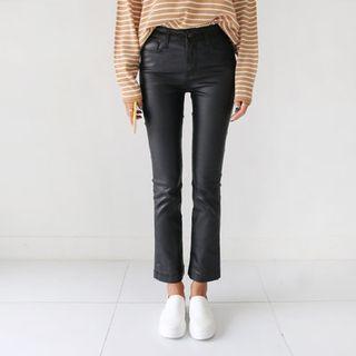 Wet-look Straight-cut Pants