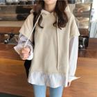 Mock-two Long-sleeve Loose-fit Hooded Top