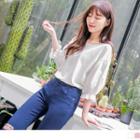 Puff-sleeve Panel Solid Top
