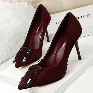 Faux-suede Jeweled Stilettos