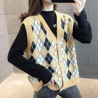 Argyle Single-breasted Sweater Vest