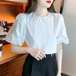 Round-neck Nail Puff-sleeve Shirt