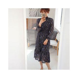 Gathered-waist Floral Chiffon Midi Dress
