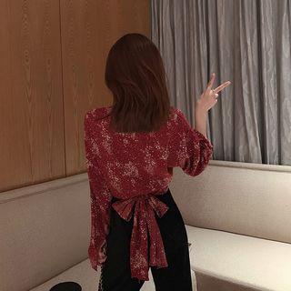 Floral Print Tie-back Chiffon Blouse