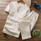 Set: Short-sleeve Frog Buttoned T-shirt + Pants