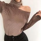 Cutout Turtleneck Ribbed Glitter Top