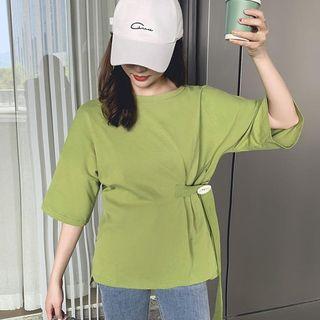 3/4-sleeve Asymmetric One Button T-shirt