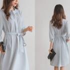 3/4 Bishop-sleeve Belted Shirtdress