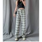 Cropped Tank Top / Plaid Straight-fit Pants