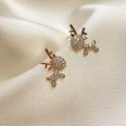 925 Sterling Silver Reindeer Ear Stud 1 Pair - Silver Needle - Gold - One Size