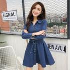 Denim Long-sleeve A-line Shirt Dress