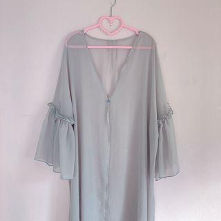 3/4-sleeve Long Light Jacket Jacket - Ash Gray - One Size