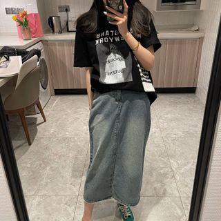 Washed Midi A-line Skirt