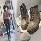 Chunky Heel Lace Up Short Boots