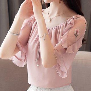 V-neck Chiffon Sleeve Blouse