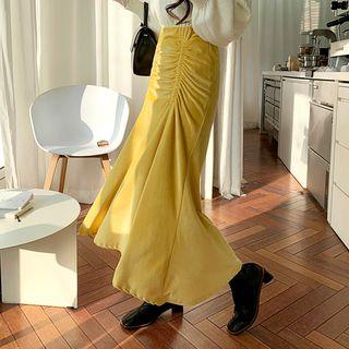 Shirred-front Maxi Velvet Skirt