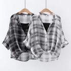 Set: Short-sleeve Plaid Sheer Top + Camisole Top