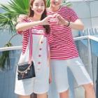 Couple Matching Striped Short-sleeve T-shirt / Shorts / Suspender Shorts