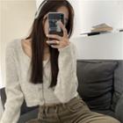 Square-neck Knit Cropped Cardigan