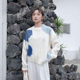 Color Block Fringed Trim Sweater