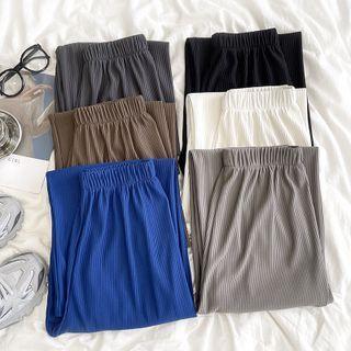 High-waist Corduroy Plain Wide-leg Pants