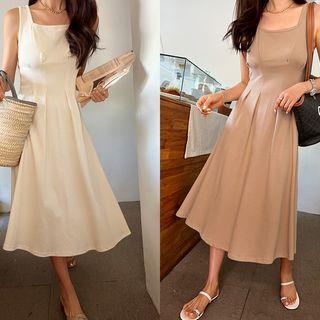 Pleat-waist Long Tank Dress