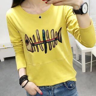 Fish Bone Print Long-sleeve T-shirt